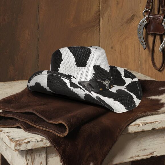 6894 Cow Pattern Straw Cowboy Hat Western With Decorative Bands, Size main image 5